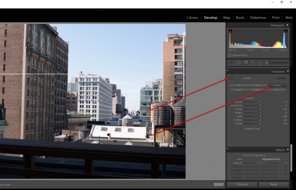 Upright perspective tool in Adobe Lightroom Classic
