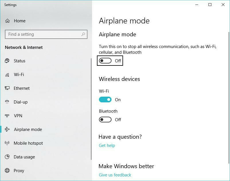 Airplane mode on Windows