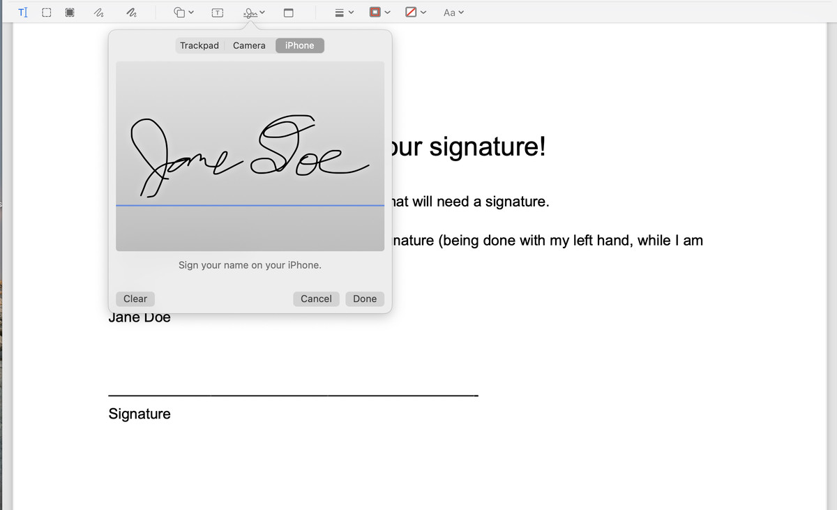 As you write, the signature will simultaneously appear on your screen