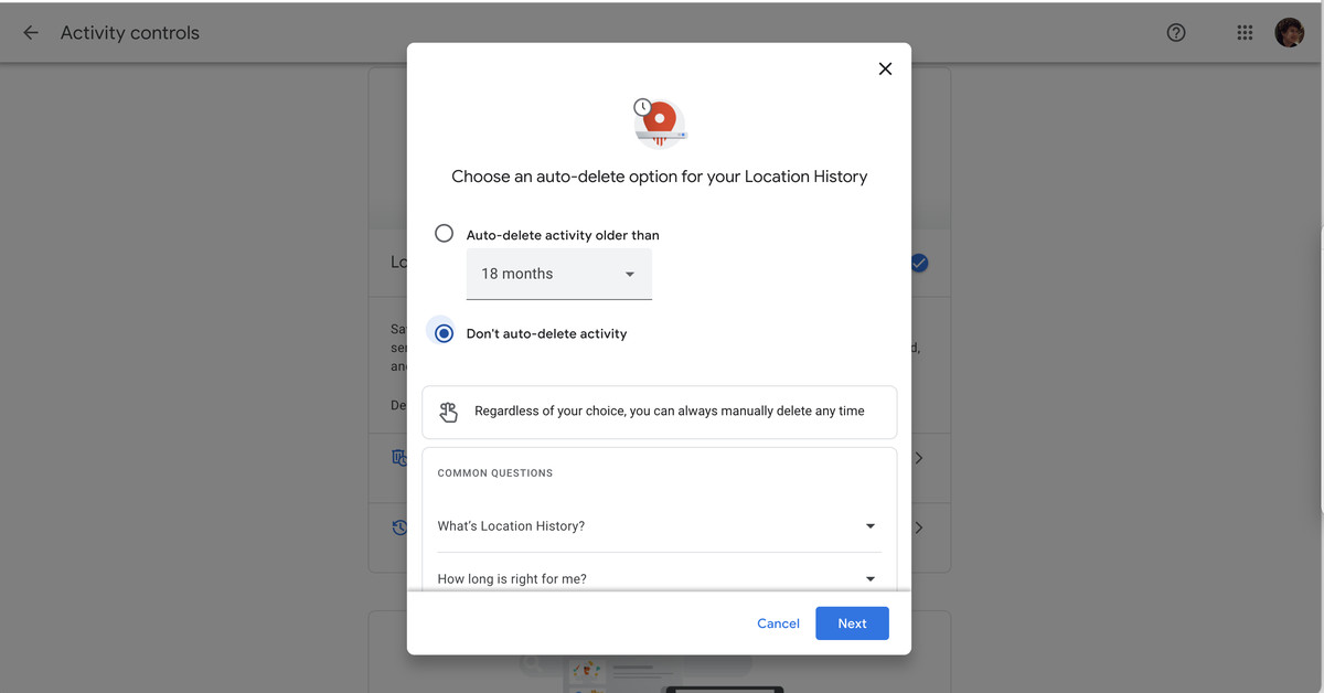 You can now auto-delete your location history.