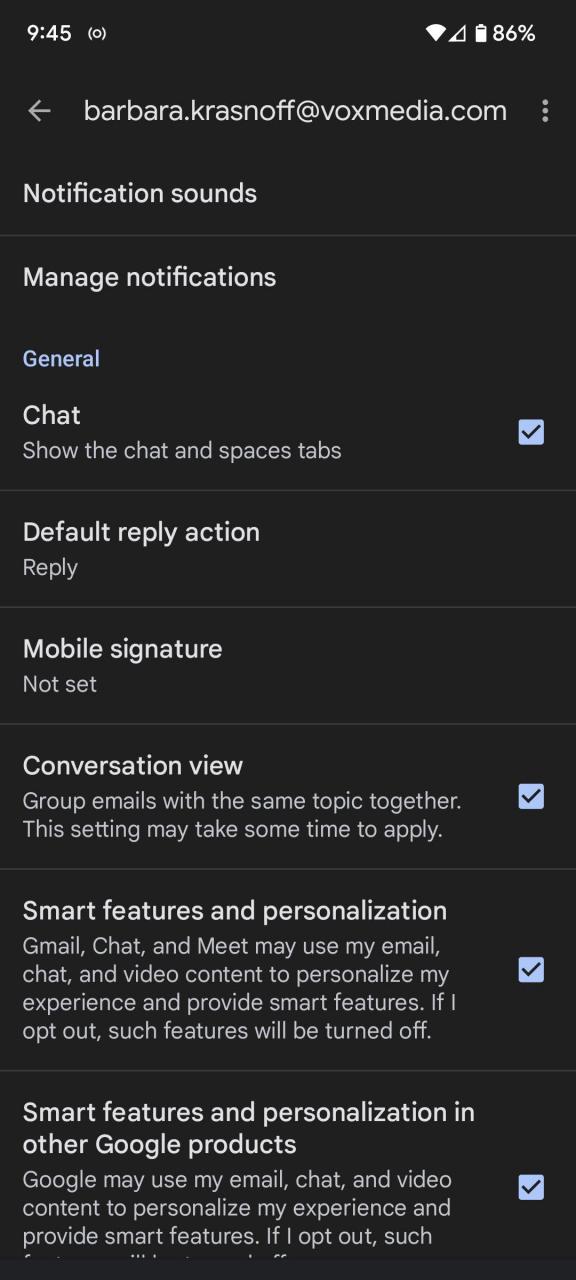 Activate Chat and Spaces in the General section of Settings.